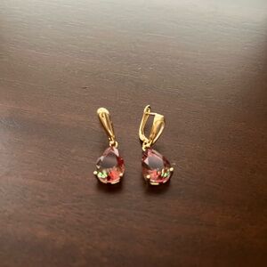 Rose Gold Watermelon Ruby Dangle Earrings